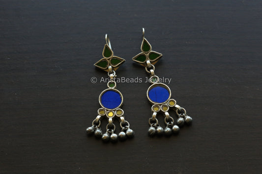 Vasant Real Glass Earrings -Blue Yellow