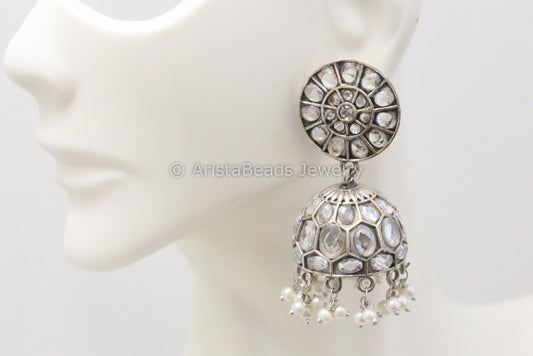 Jadau Look Oxidized Jhumka -Clear