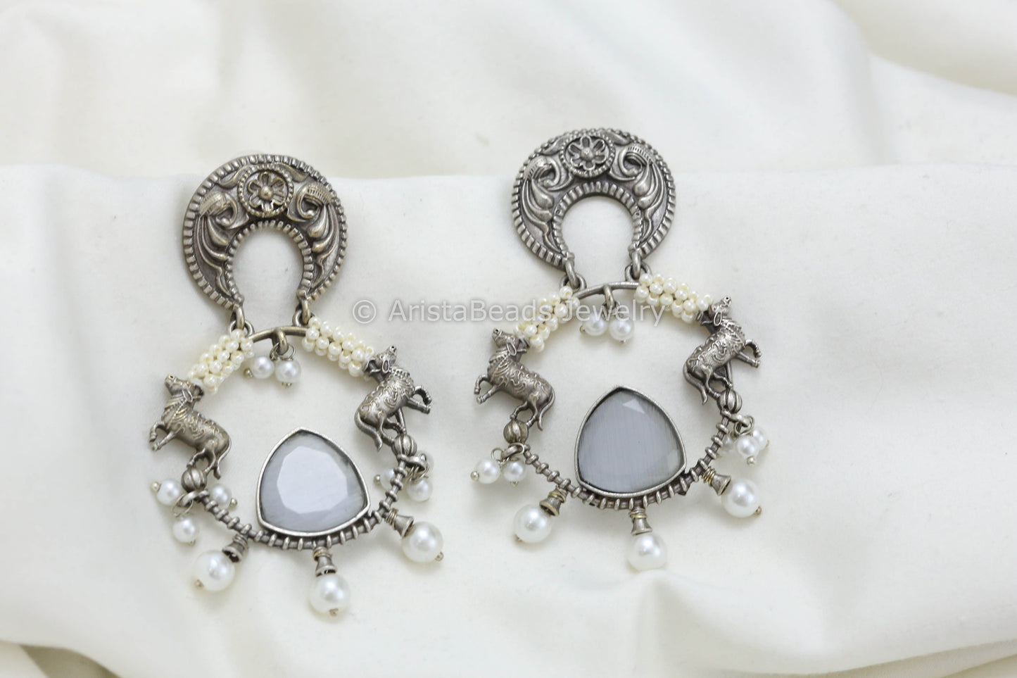 Silver Look Chandbaali - Gray