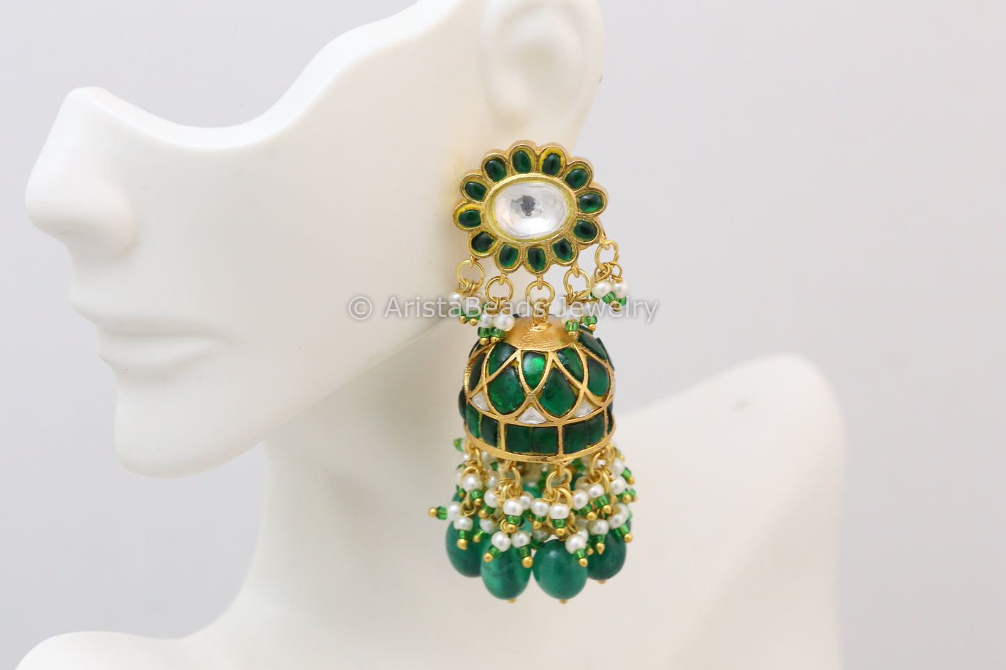Handmade Jadau Kundan Jhumka - Emerald