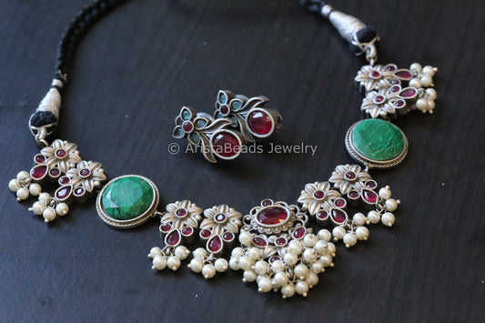 Green Ruby Oxidized Necklace Set
