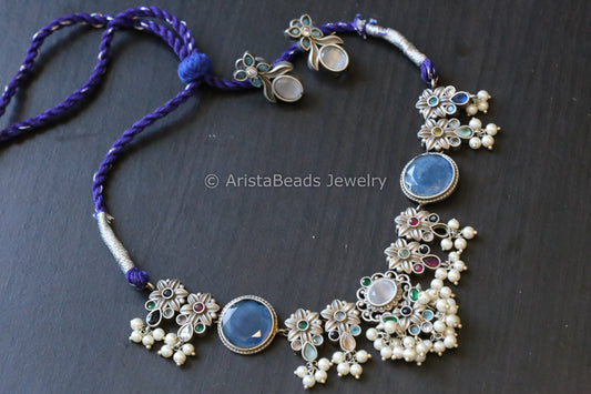 Blue Oxidized Necklace Set