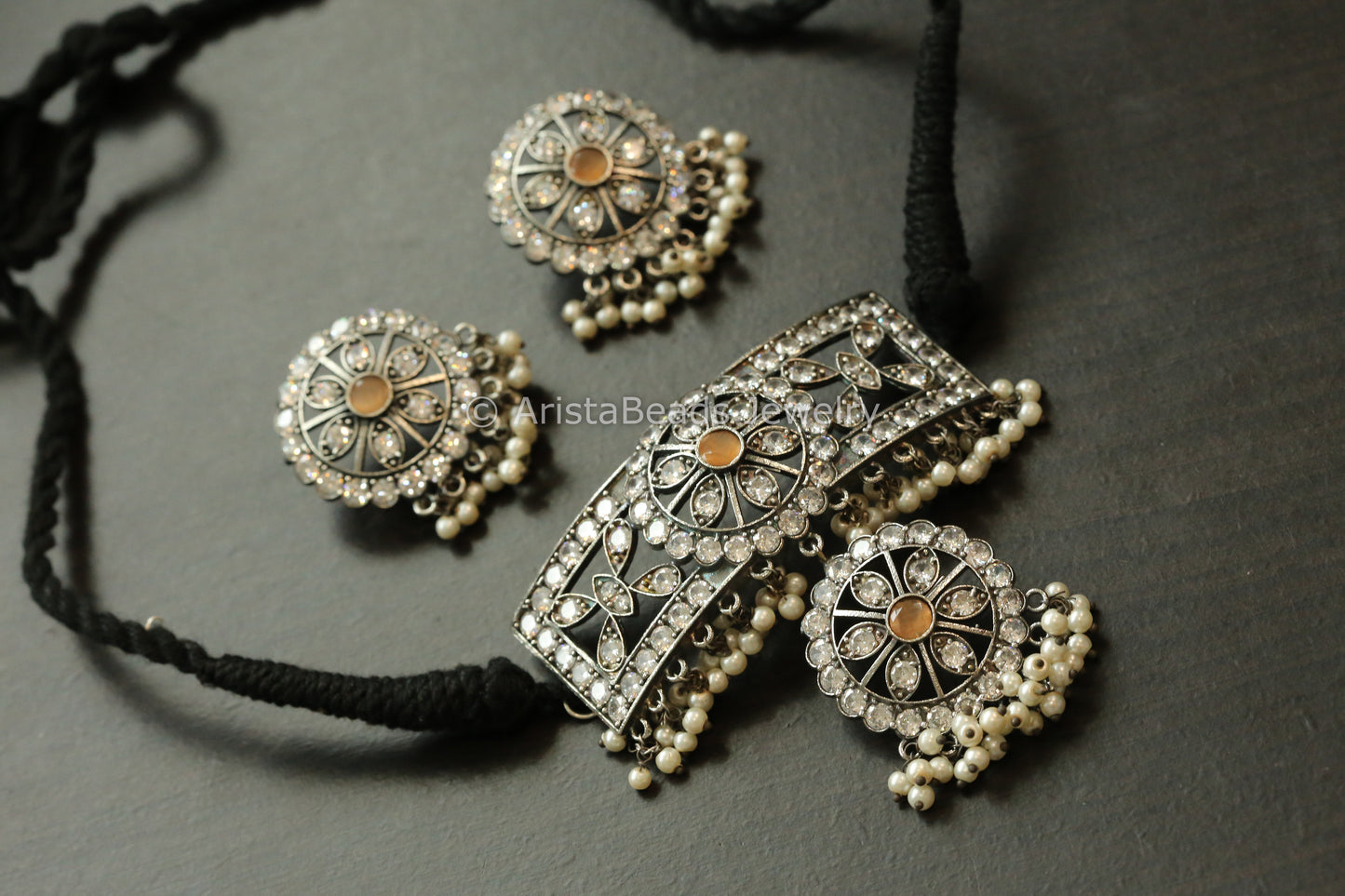 Small Clear & Orange CZ Choker Set