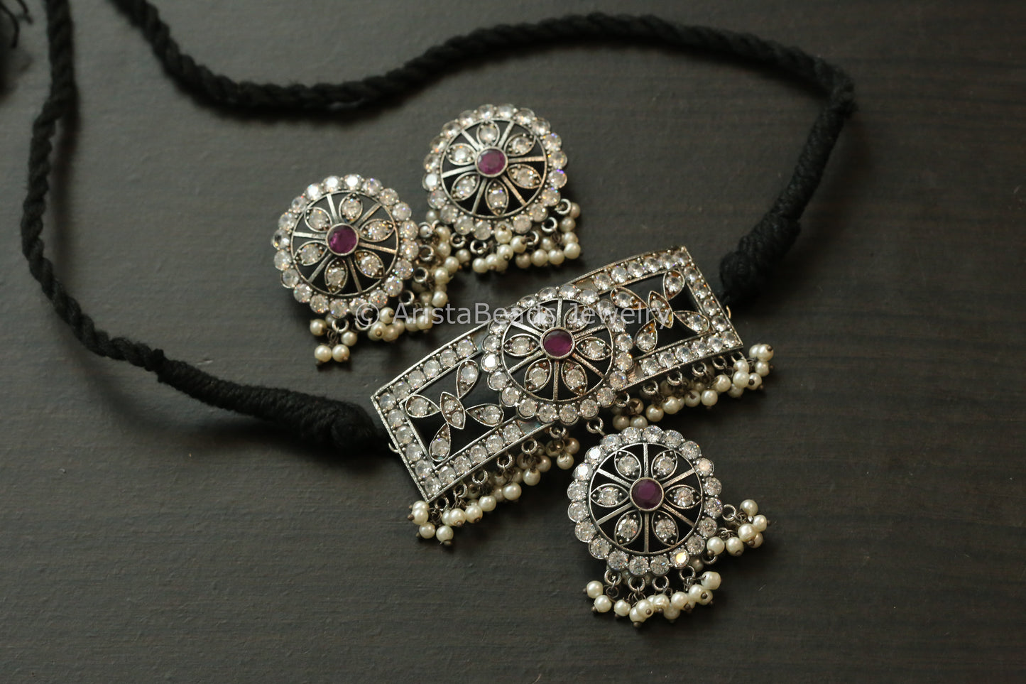 Small Clear & Ruby CZ Choker Set