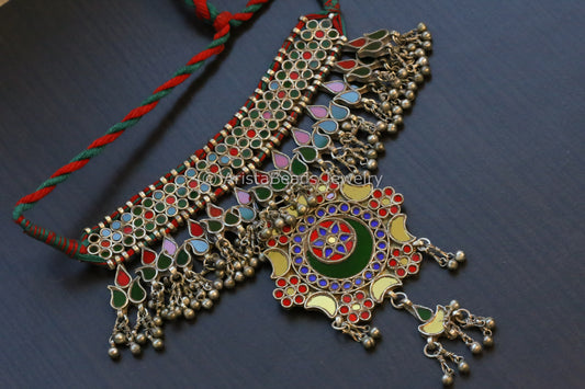 Real Glass Necklace Pendant Choker - Multi