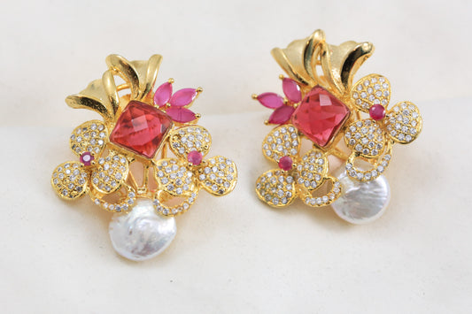 Designer Pearl  Studs - Pink