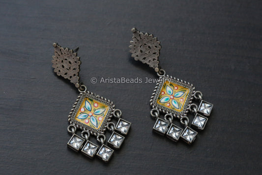 Hand Enamel Earrings - Yellow