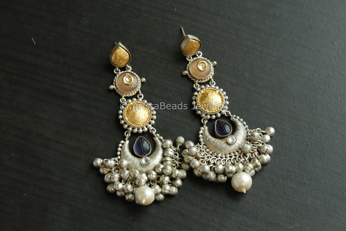 Long 925 Silver Polish Dual Tone Chandbaali - Purple