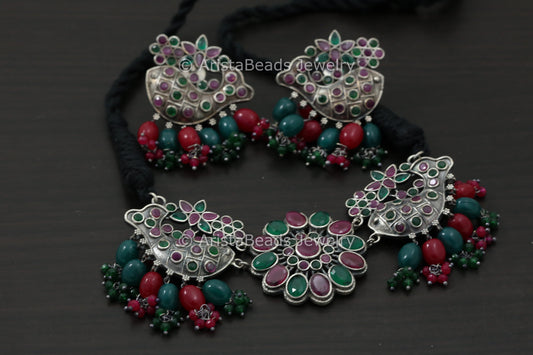 Silver Look Fish CZ Necklace Set - Multicolor