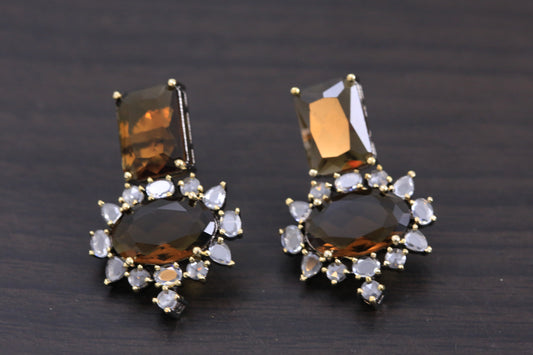 Small Contemporary CZ Earrings -Smoky