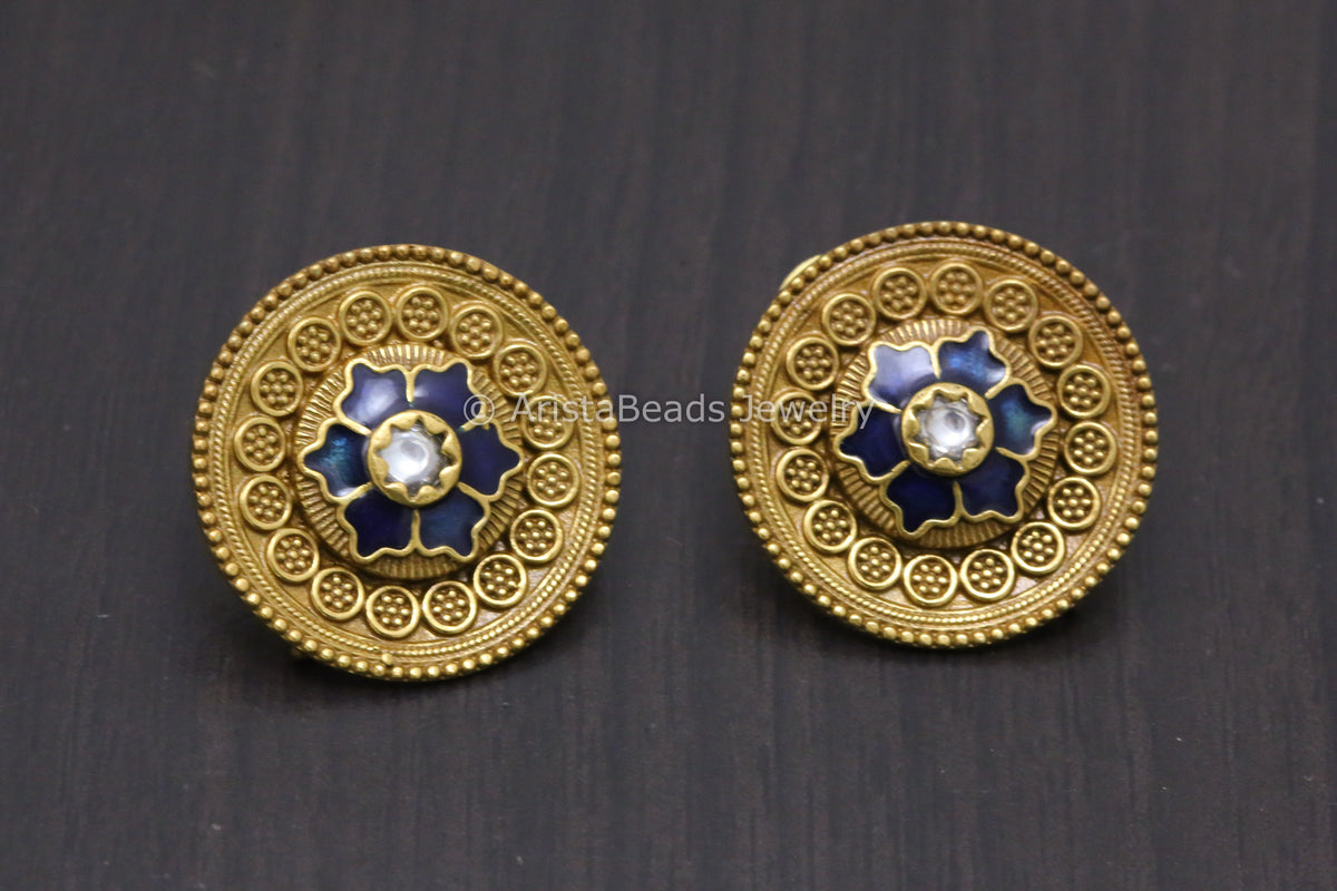 Real Silver Look Alike Enamel Studs - Blue