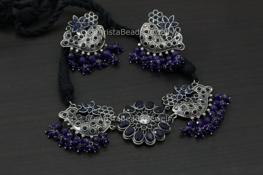 Silver Look Fish CZ Necklace Set - Blue