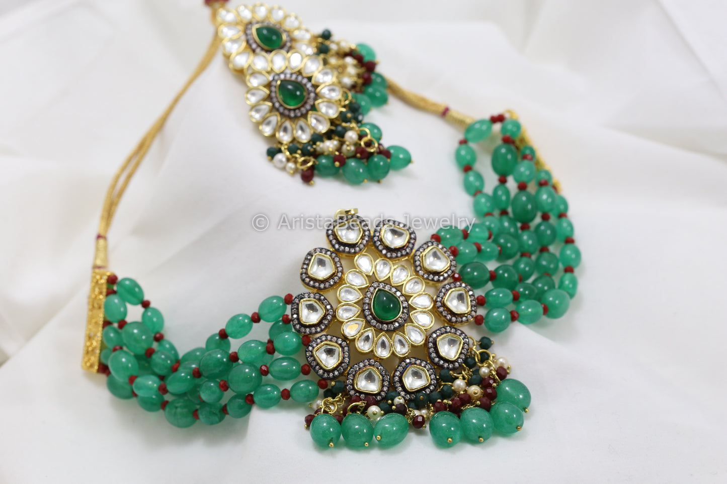 Contemporary Victorian Kundan Choker Set - Green