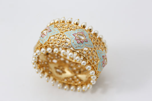 Handmade Mint Enamel Kundan Polki Bangle
