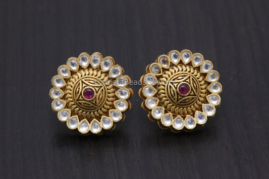 Kundan Polki Enamel Studs - Gold