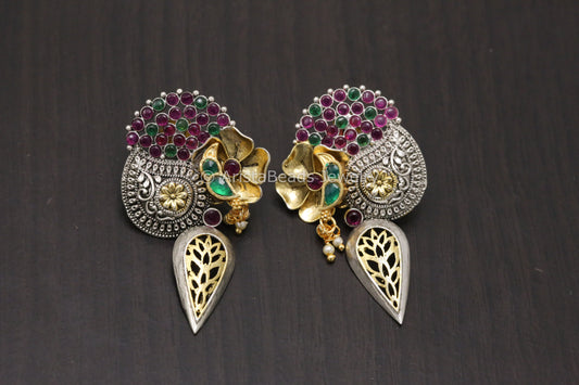 Dual Tone Kemp Stones & Pachi Kundan Earrings