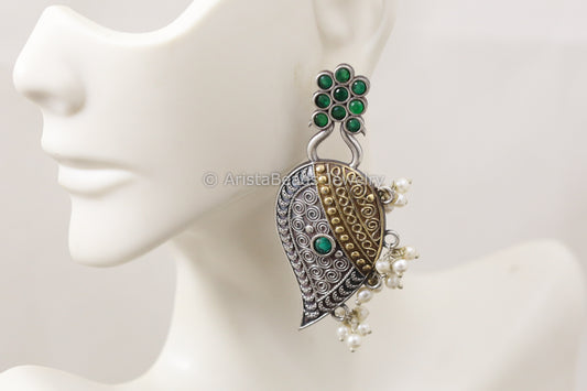 Dual Tone Paisley Earrings - Green
