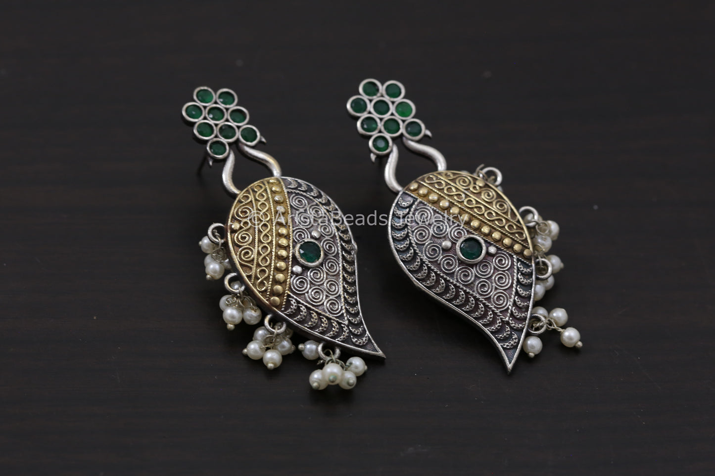 Dual Tone Paisley Earrings - Green