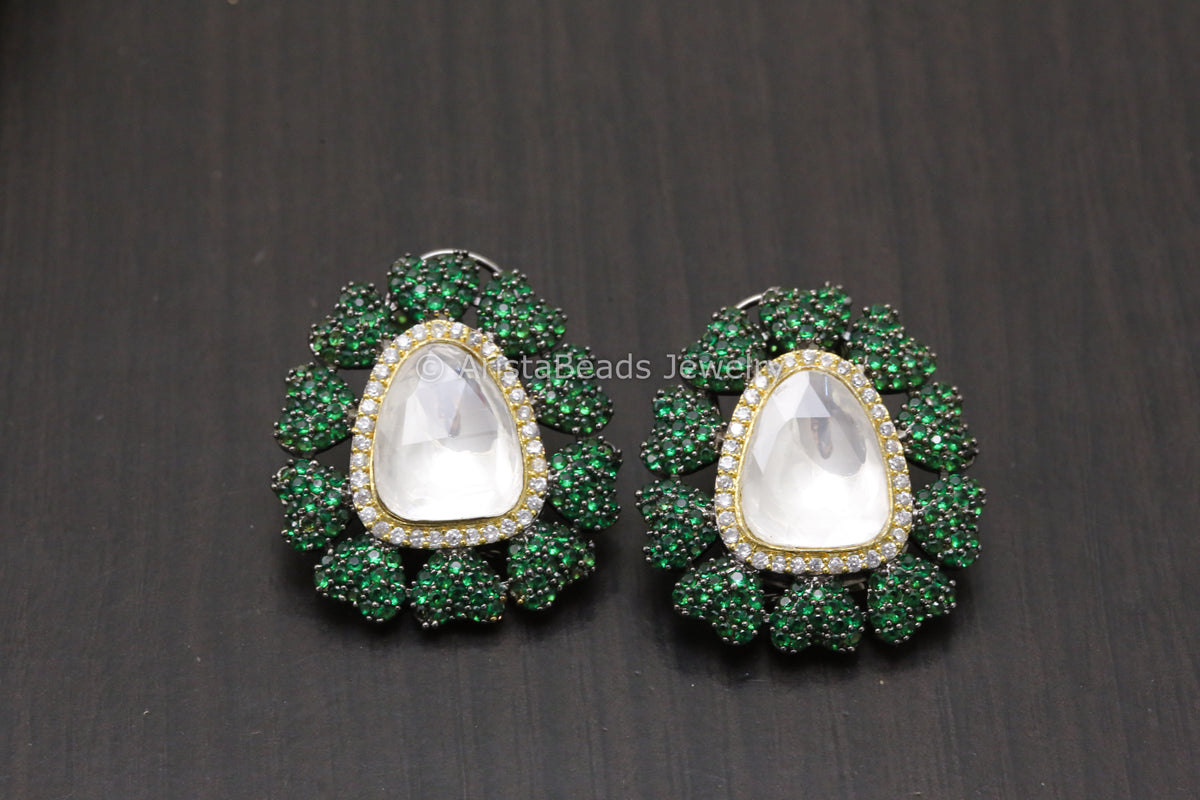 Micro CZ Victorian Dual Tone Studs - Emerald