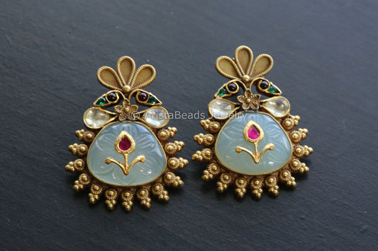 92.5 Jadau Kundan Fluorite Stone Earrings