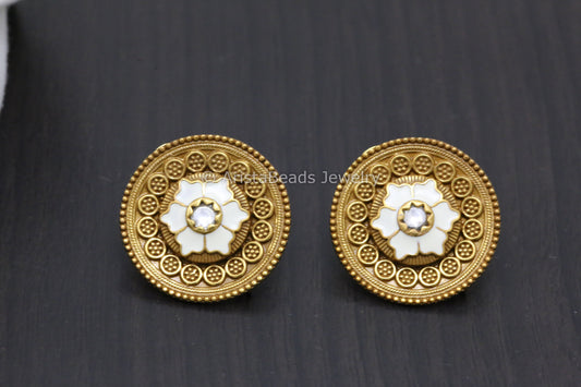 Real Silver Look Alike Enamel Studs - Ivory