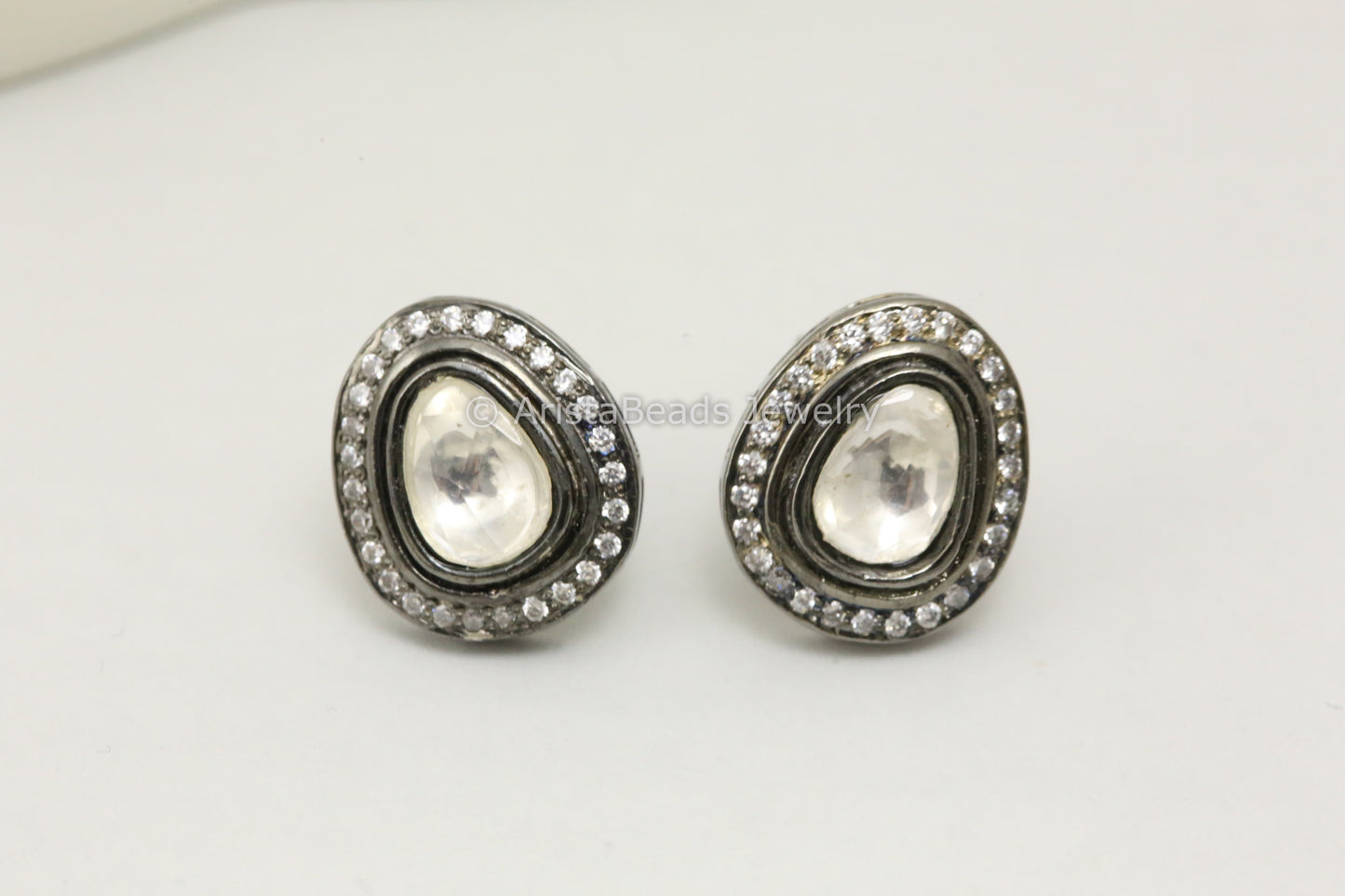 Victorian Polki Oxidized Studs