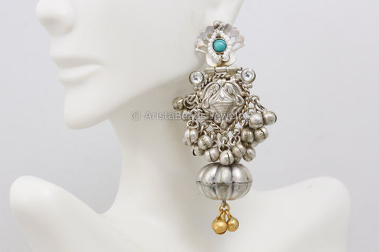 Cute Dual Tone 925 Silver Polish Earrings - Turquoise