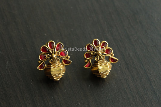 925 Sterling Silver Gold Jadau Kundan Earrings