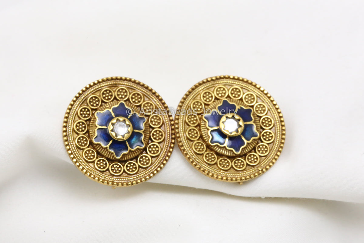 Real Silver Look Alike Enamel Studs - Blue
