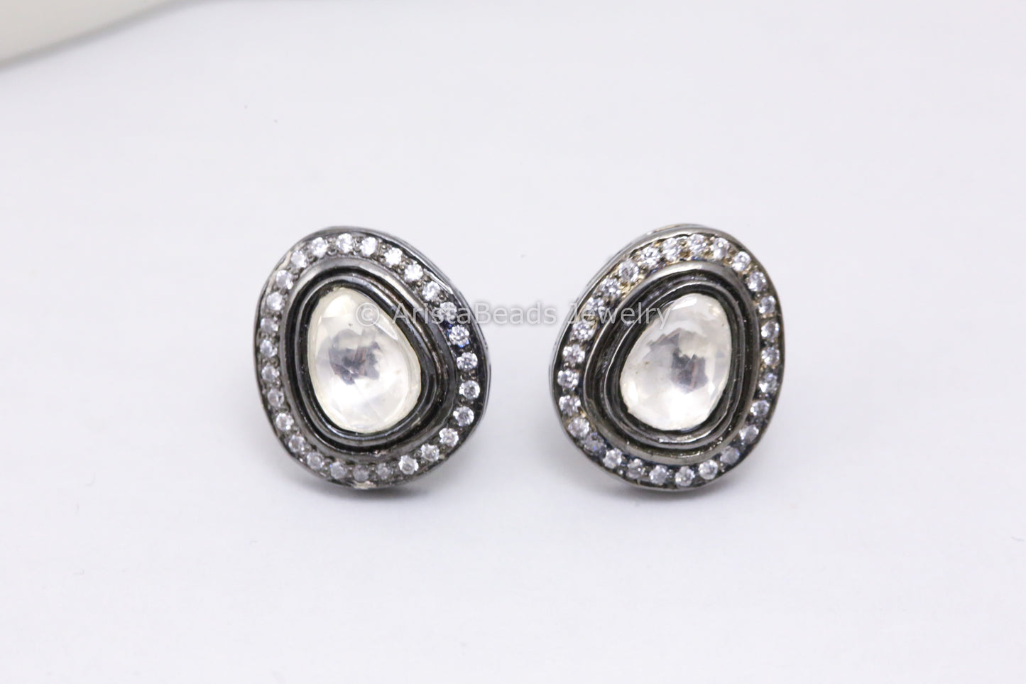 Victorian Polki Oxidized Studs