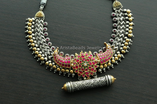 925 Sterling Silver Jadau Kundan Thusi Necklace