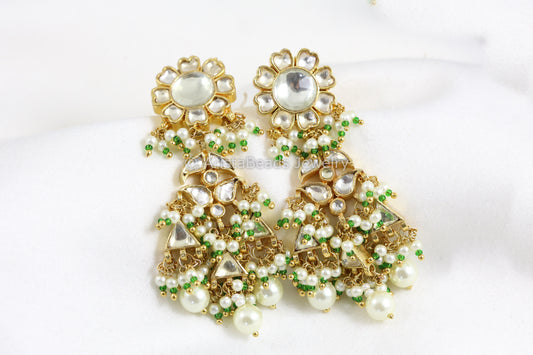 Clear Pachi Kundan 3 Tier Earrings