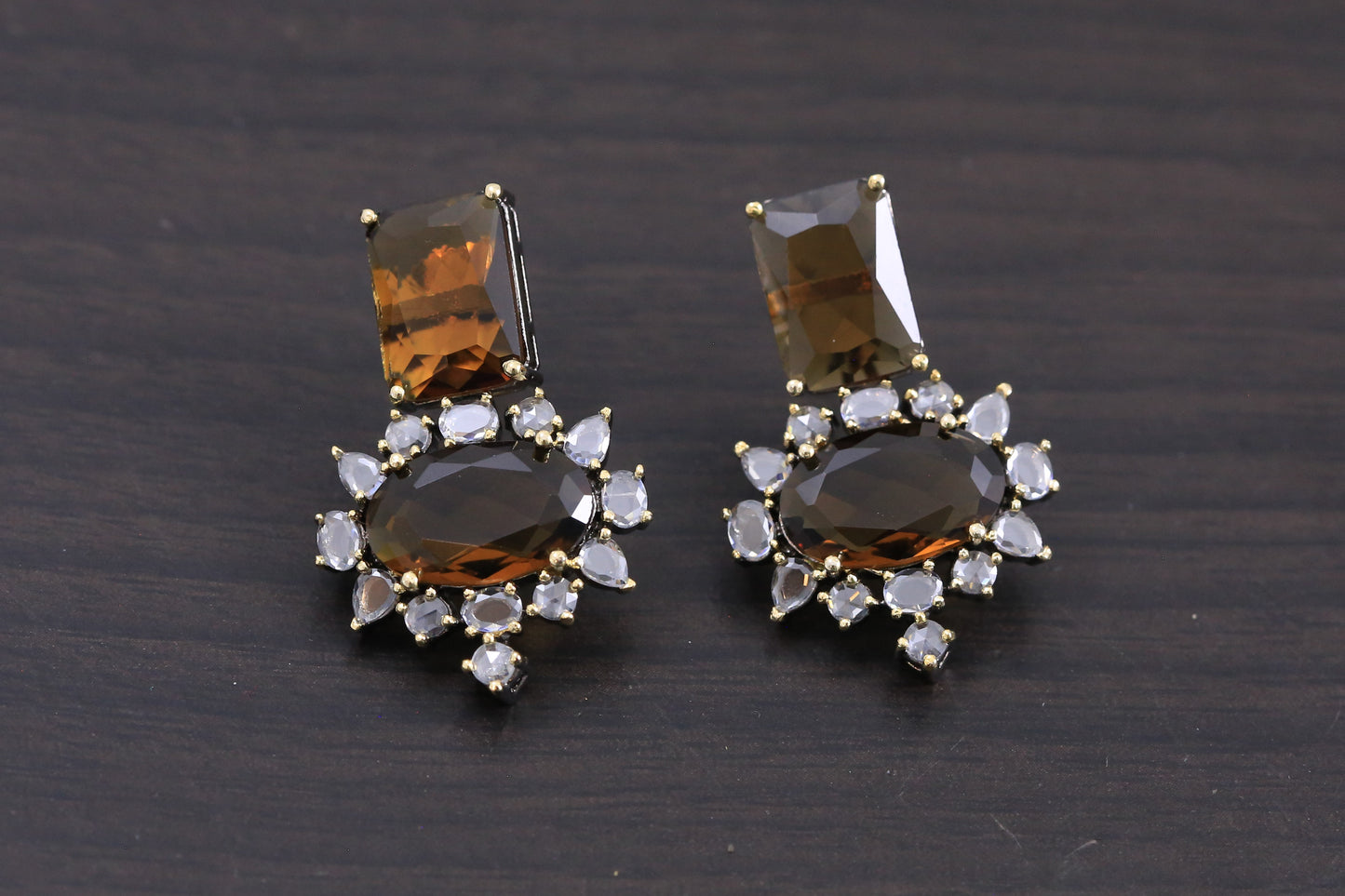 Small Contemporary CZ Earrings -Smoky