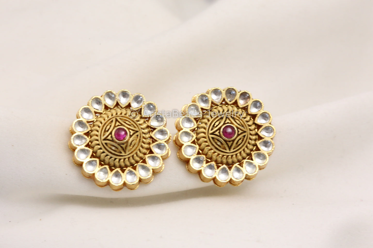 Kundan Polki Enamel Studs - Gold