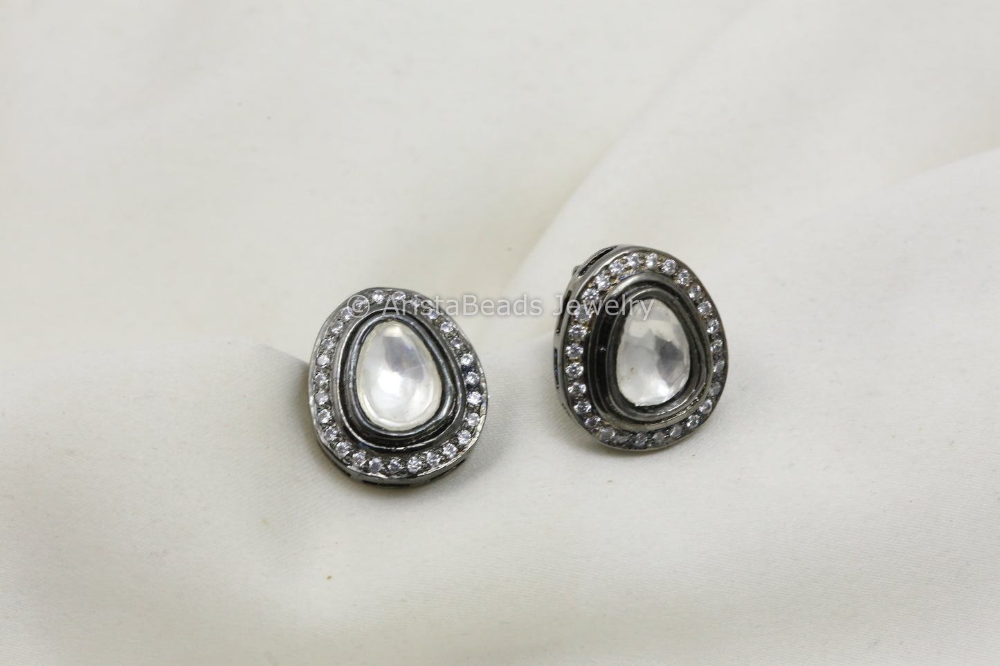 Victorian Polki Oxidized Studs