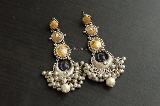 Long 925 Silver Polish Dual Tone Chandbaali - Purple