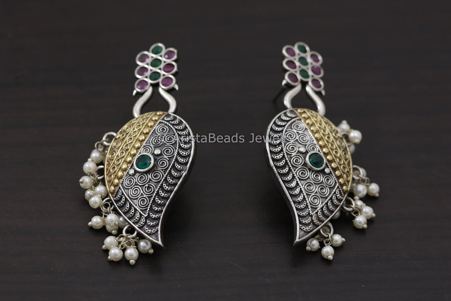 Dual Tone Paisley Earrings - Multicolor