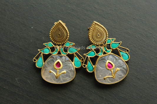 92.5 Jadau Rose Quartz & Turquoise Earrings