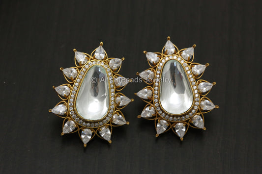 Big Uncut Kundan Polki Studs - Clear