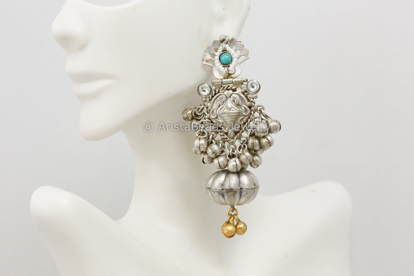 Cute Dual Tone 925 Silver Polish Earrings - Turquoise