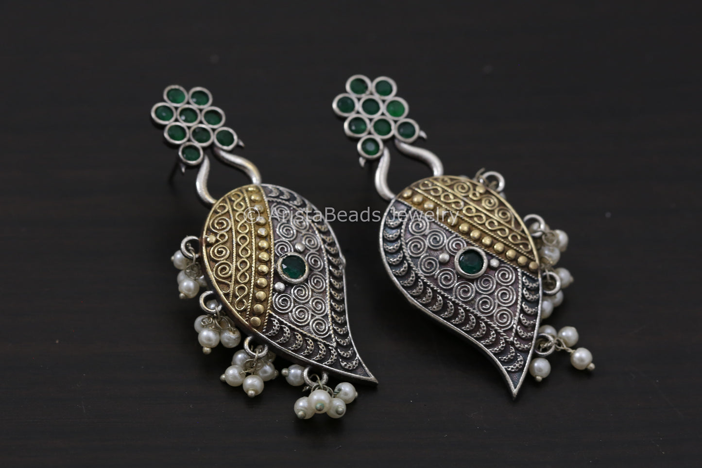 Dual Tone Paisley Earrings - Green