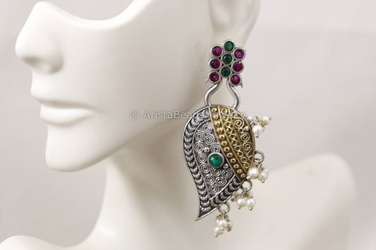 Dual Tone Paisley Earrings - Multicolor