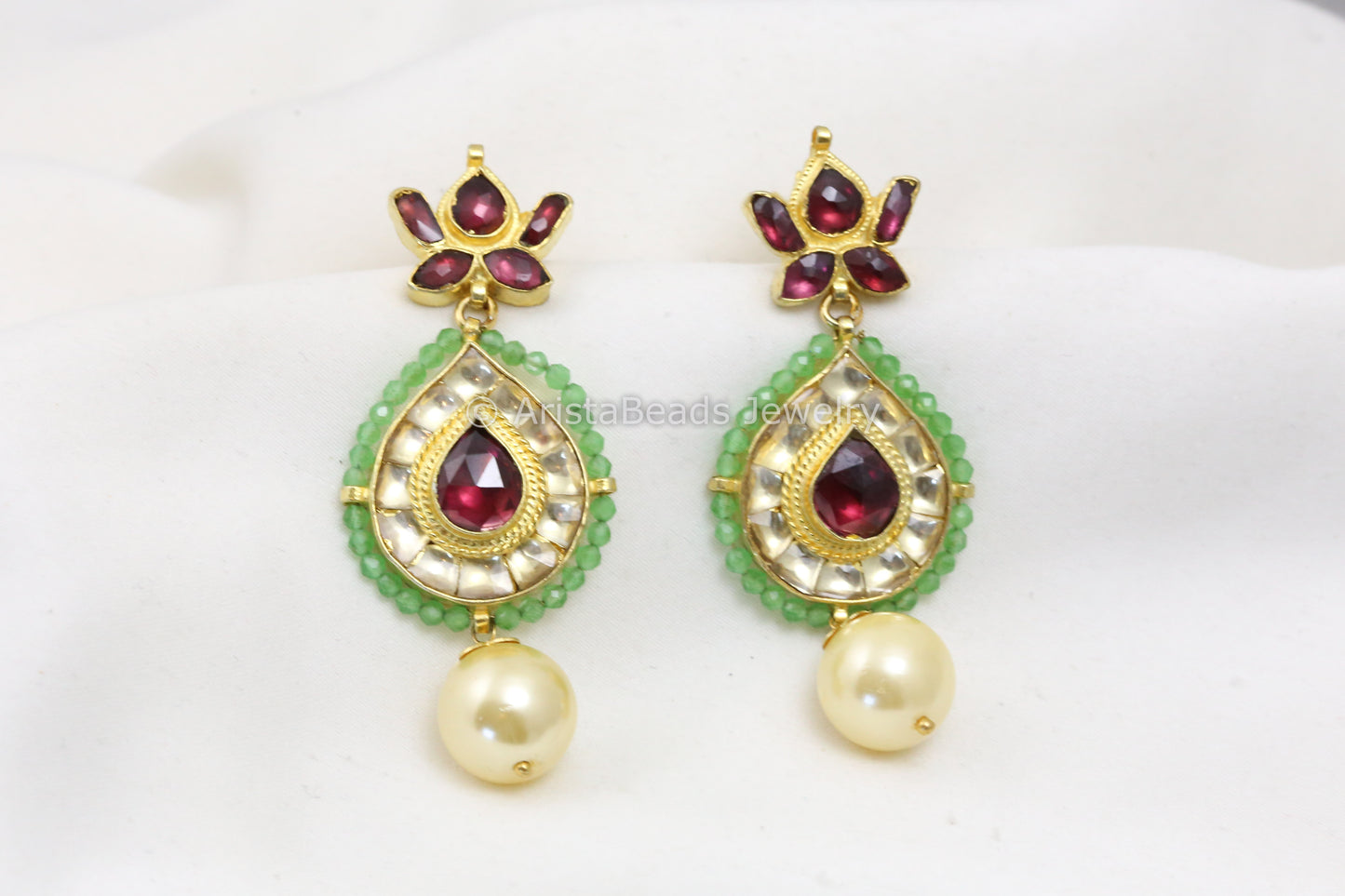 Pachi Kundan Earrings - Apple Green