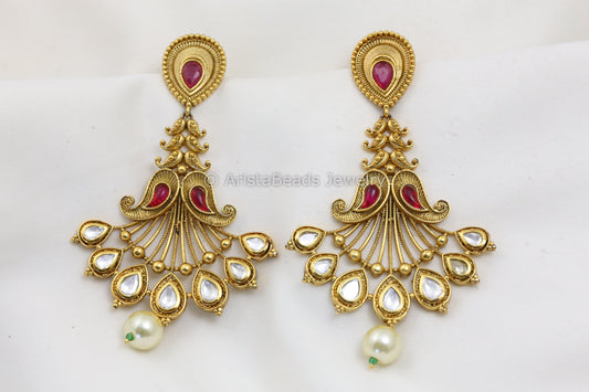 Antique Gold Kundan Chandbaali