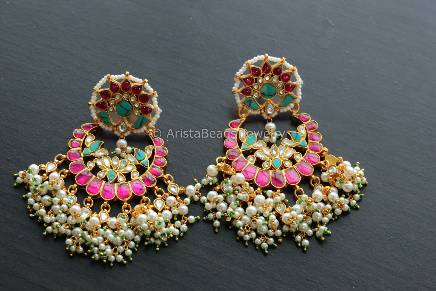 Large Jadau Ruby Turquoise Kundan Chandbaali
