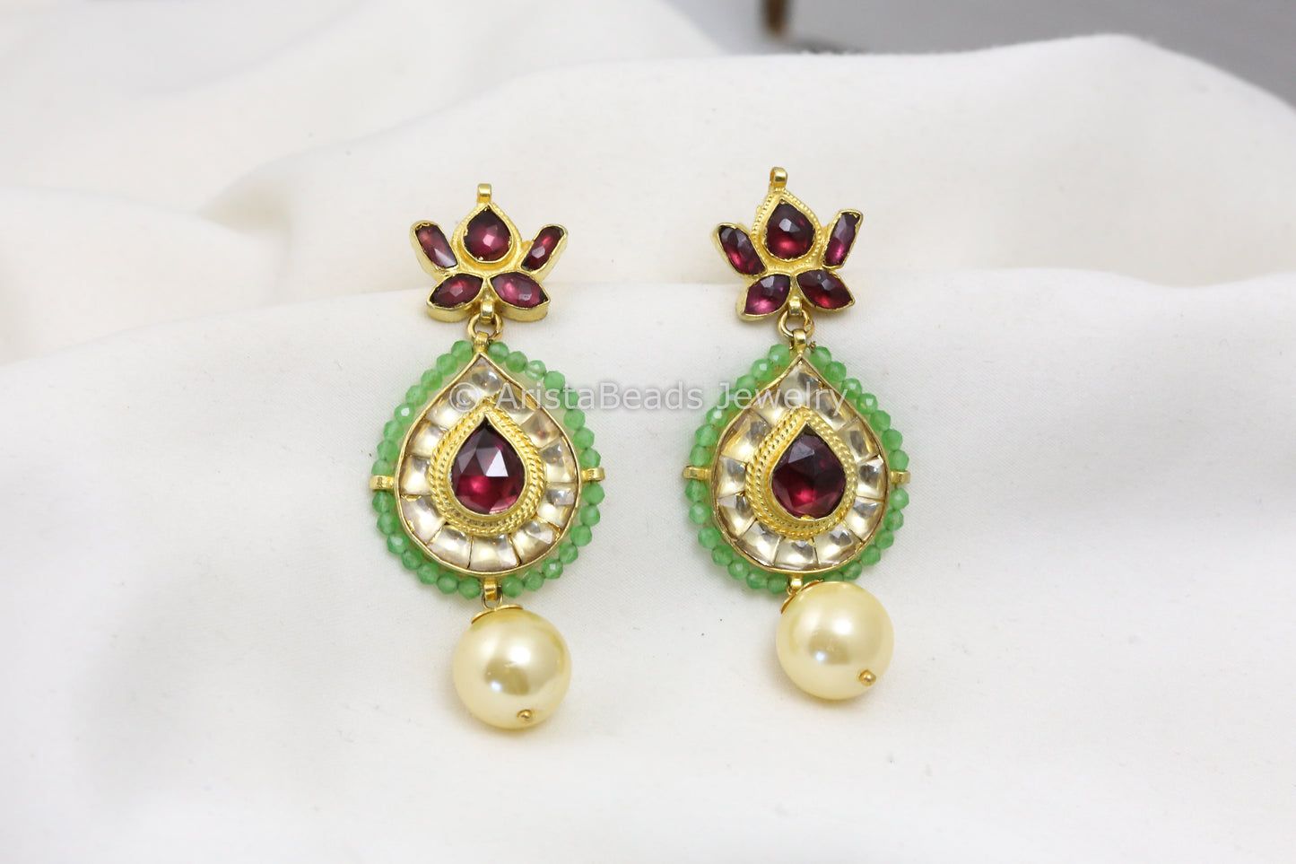 Pachi Kundan Earrings - Apple Green