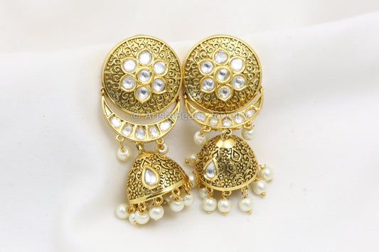 Antique Gold Polki Kundan Jhumka