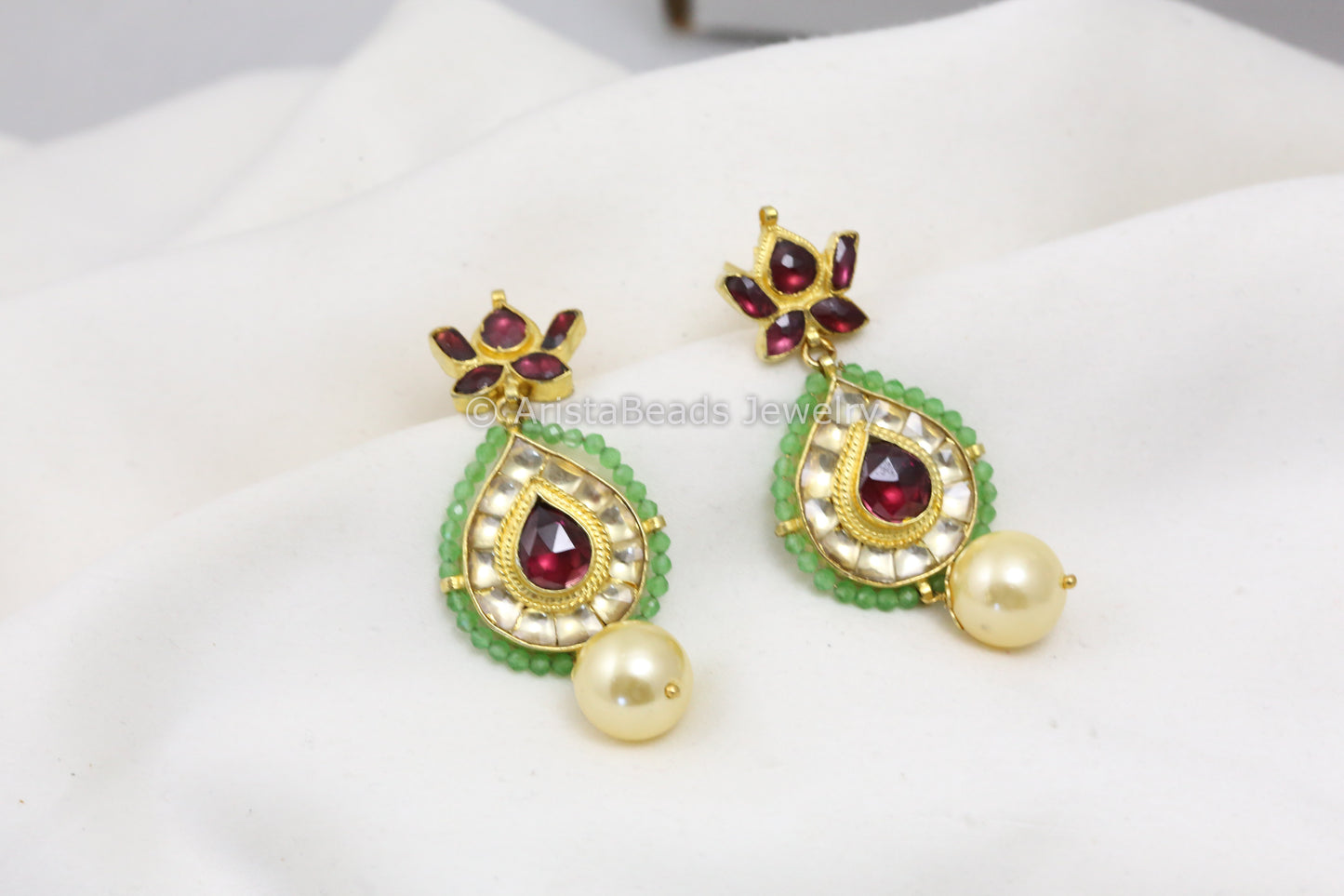 Pachi Kundan Earrings - Apple Green