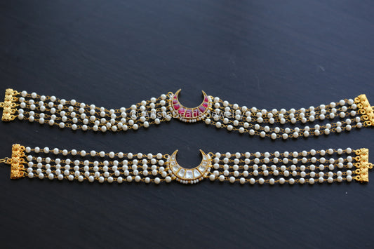 Pearl Chain Beaded Jadau Kundan Chand Choker