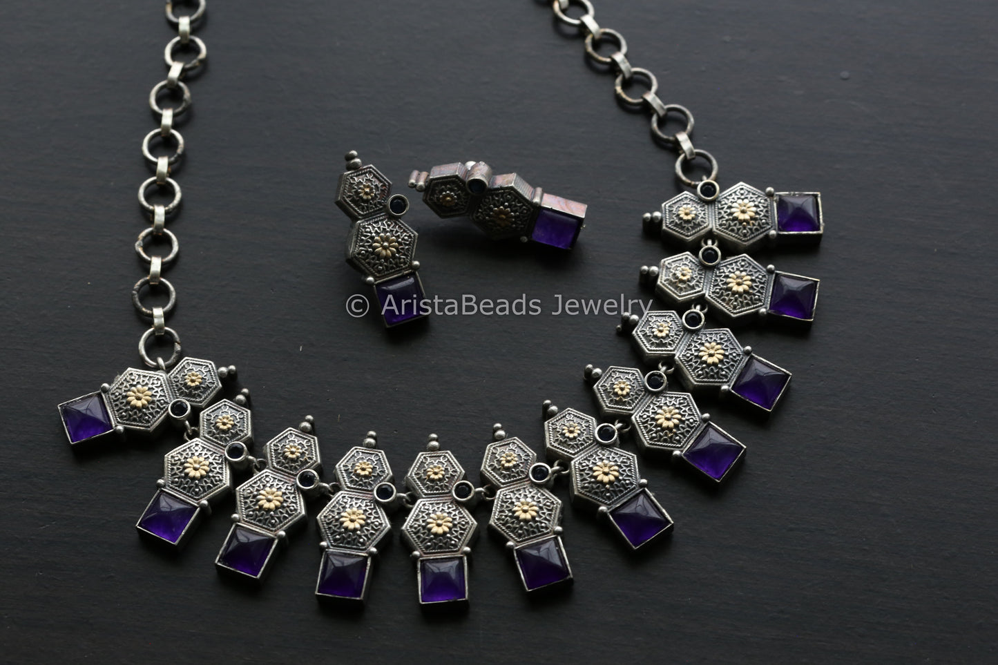 Dual Tone Purple Quartz Necklace Set